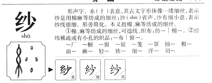 纱字字源